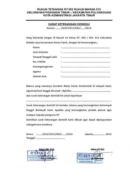 Contoh Surat Domisili