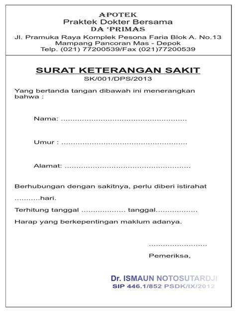 Contoh Surat Izin Dokter PDF