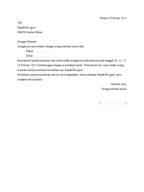 Contoh Surat Izin Imlek