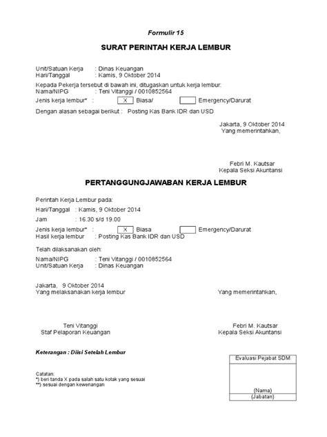 Contoh Surat Izin Lembur