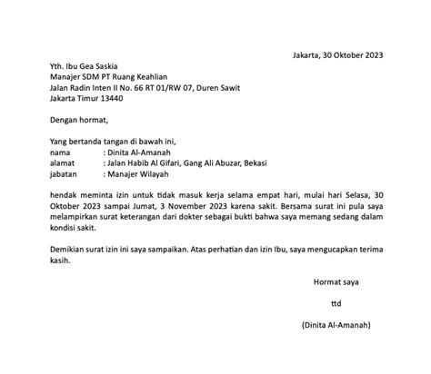 Contoh Surat Izin Sakit Detail