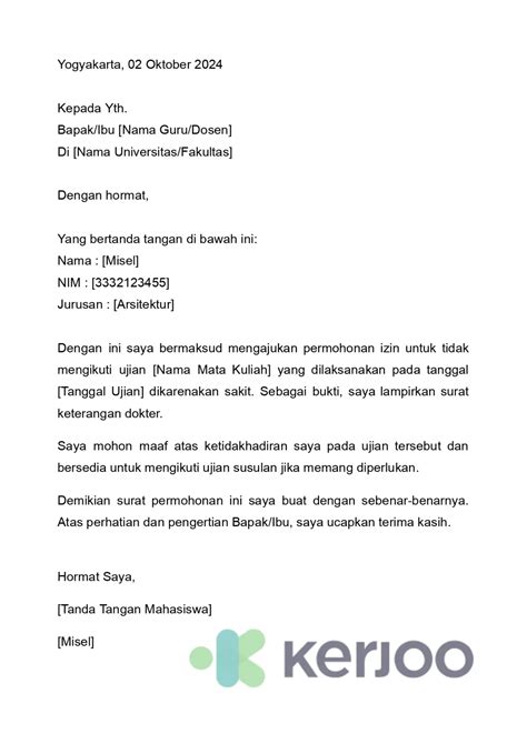 Contoh Surat Izin Sakit Formal