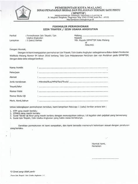 Contoh Surat Izin Trayek Angkot