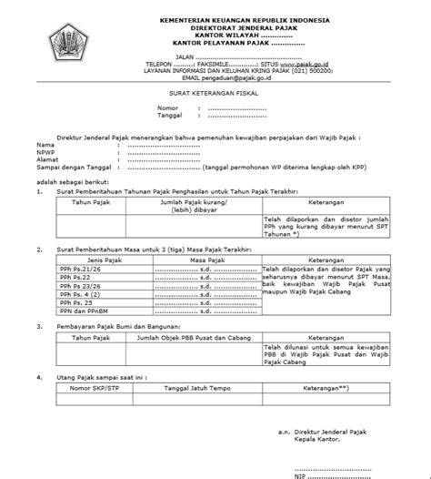 Contoh Surat Keterangan Fiskal