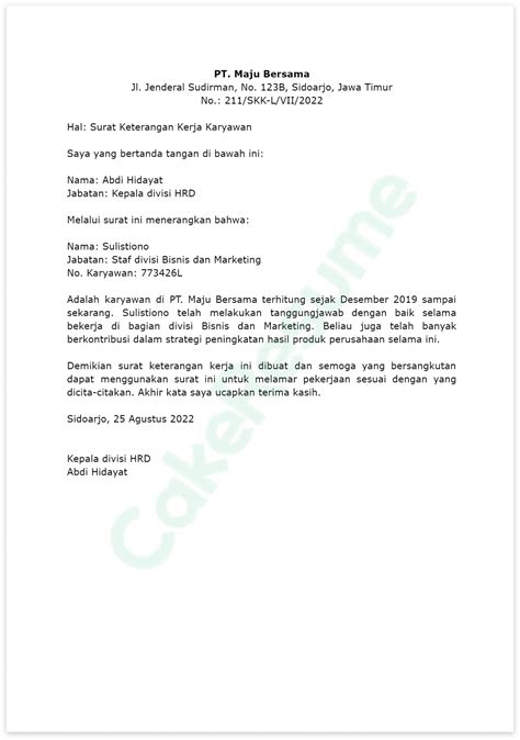 Contoh Surat Keterangan Jobdesk
