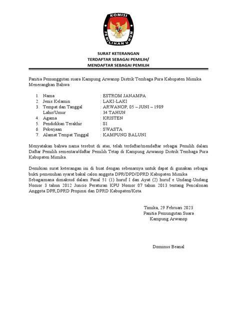 Contoh Surat Keterangan KPU