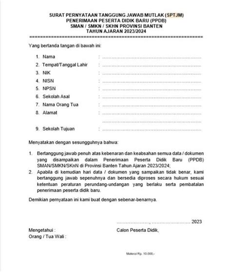 Contoh Surat Keterangan PPDB