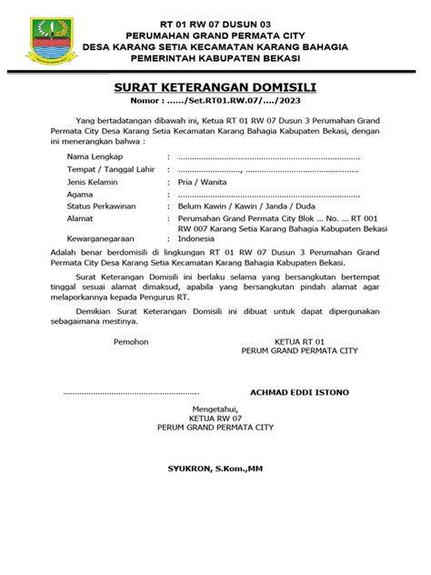 Contoh Surat Keterangan RT