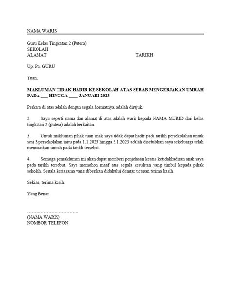 Contoh Surat Keterangan Umrah