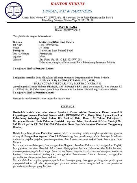 Contoh Surat Kuasa Hukum