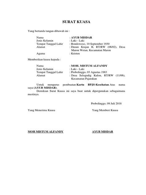 Contoh Surat Kuasa Mengurus BPJS