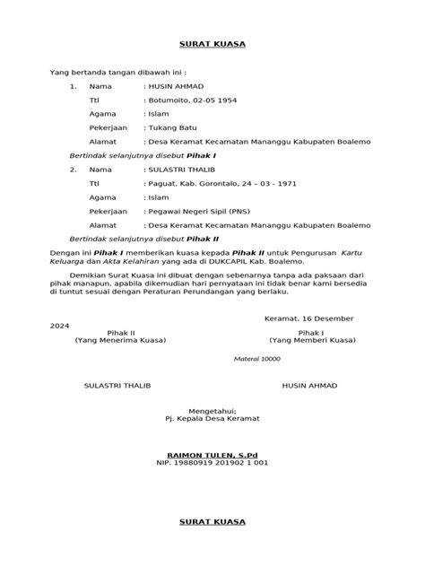 Contoh Surat Kuasa Pengurusan Dukcapil