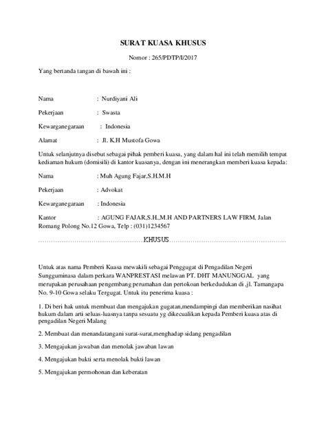 Contoh Surat Kuasa Perdata