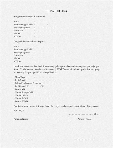 Contoh Surat Kuasa STNK