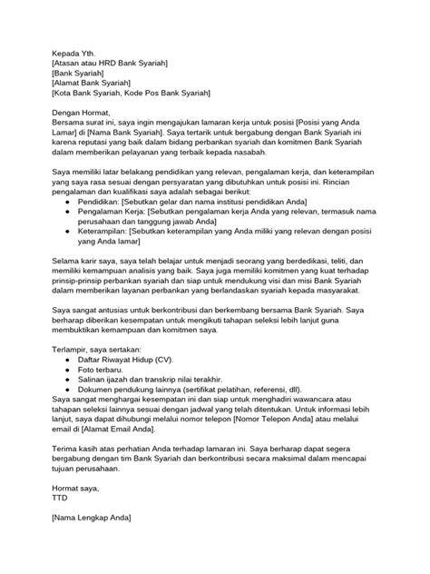 Contoh Surat Lamaran Bank Syariah