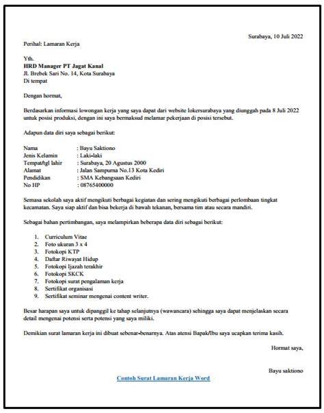 Contoh Surat Lamaran Fresh Graduate