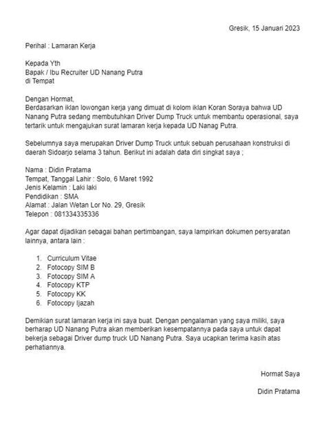 Contoh Surat Lamaran Grab Driver