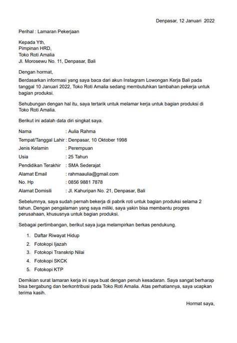 Contoh Surat Lamaran Roti O