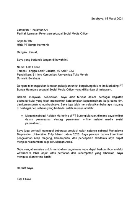 Contoh Surat Lamaran SPP Indonesia