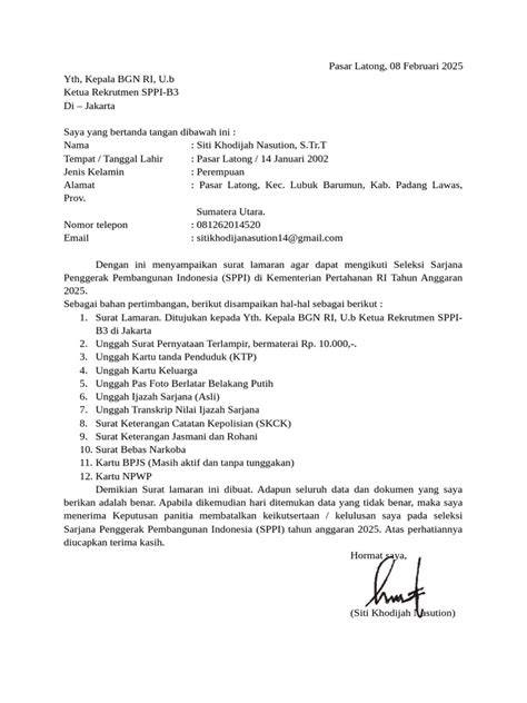 Contoh Surat Lamaran SPPI 2025