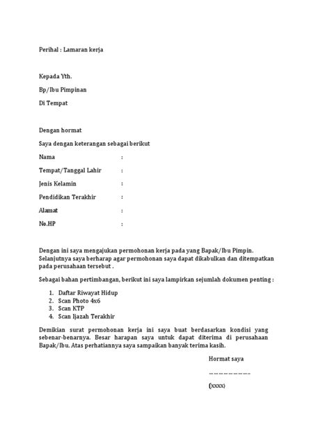 Contoh Surat Lamaran Simple