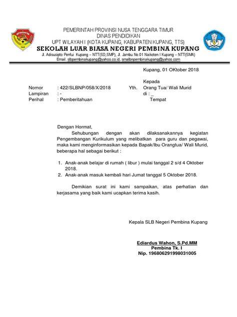 Contoh Surat Liburan Sekolah
