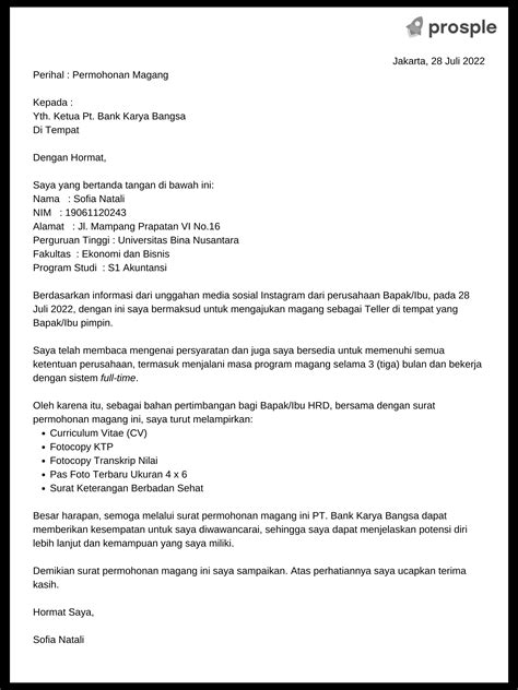 Contoh Surat Magang