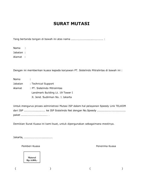 Contoh Surat Mutasi
