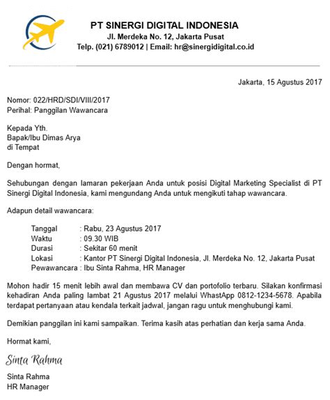 Contoh Surat Panggilan Interview