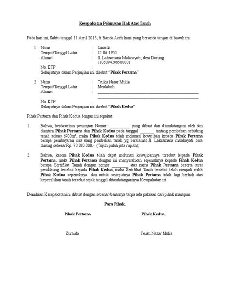 Contoh Surat Pelunasan Tanah