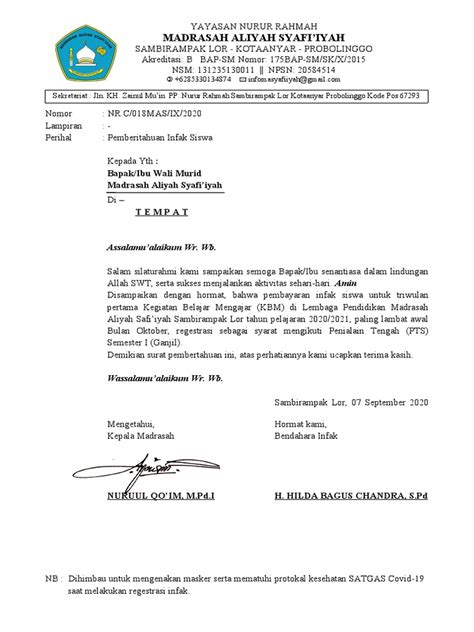 Contoh Surat Pemberitahuan Infaq