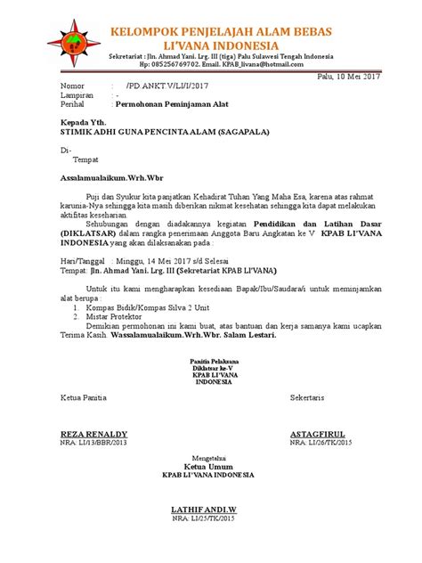 Contoh Surat Peminjaman Alat