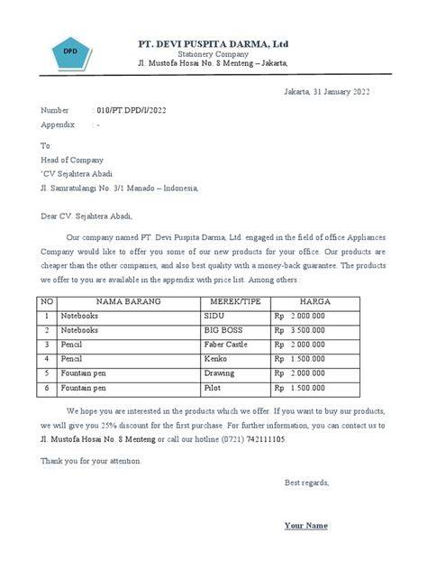 Contoh Surat Penawaran Inggris
