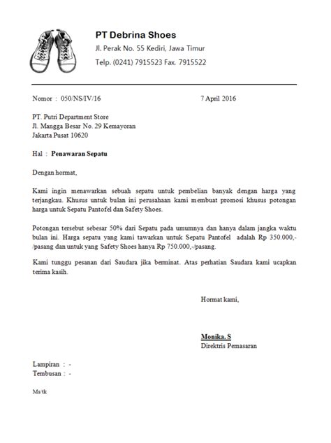 Contoh Surat Penawaran Semi Block Style