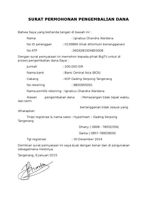 Contoh Surat Pengajuan Refund