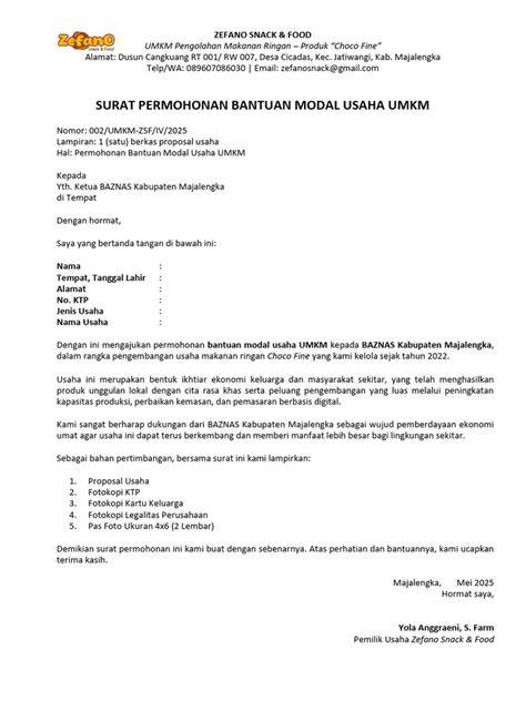 Contoh Surat Pengajuan UMKM