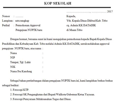 Contoh Surat Pengantar NUPTK