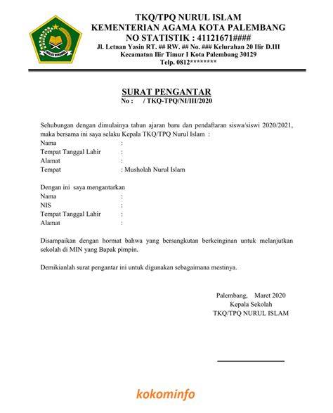 Contoh Surat Pengantar TK