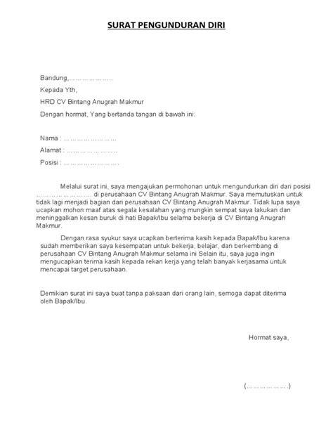Contoh Surat Pengunduran Diri Waiters Rapi