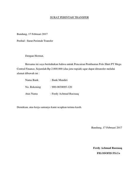 Contoh Surat Perintah Transfer Individu
