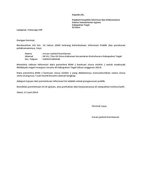 Contoh Surat Permintaan Informasi Informal