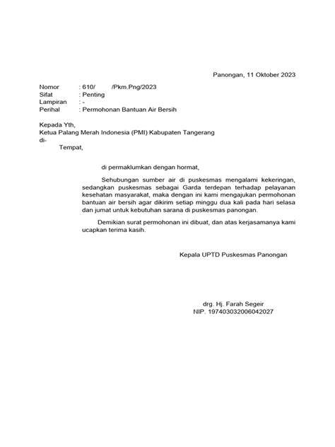 Contoh Surat Permohonan Air