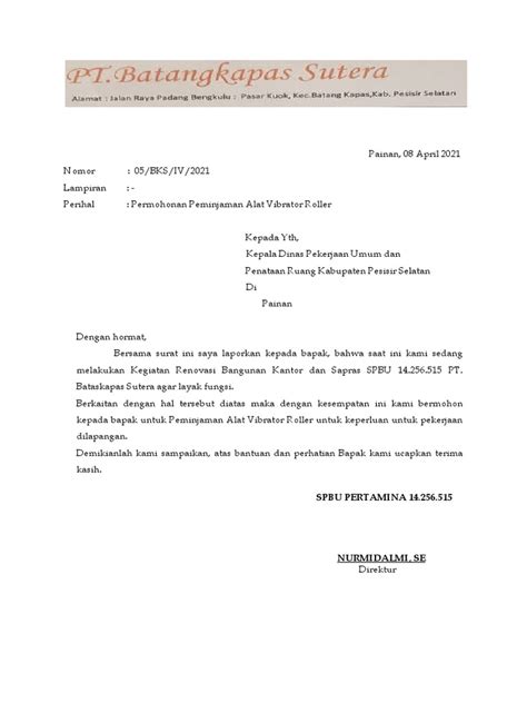 Contoh Surat Permohonan Alat
