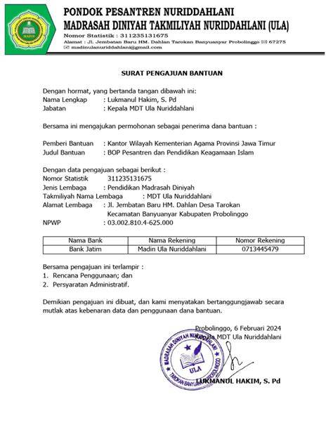 Contoh Surat Permohonan BOP MDT