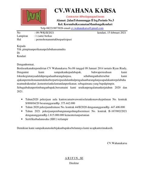 Contoh Surat Permohonan COP