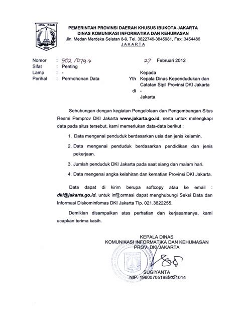 Contoh Surat Permohonan Data Statistik