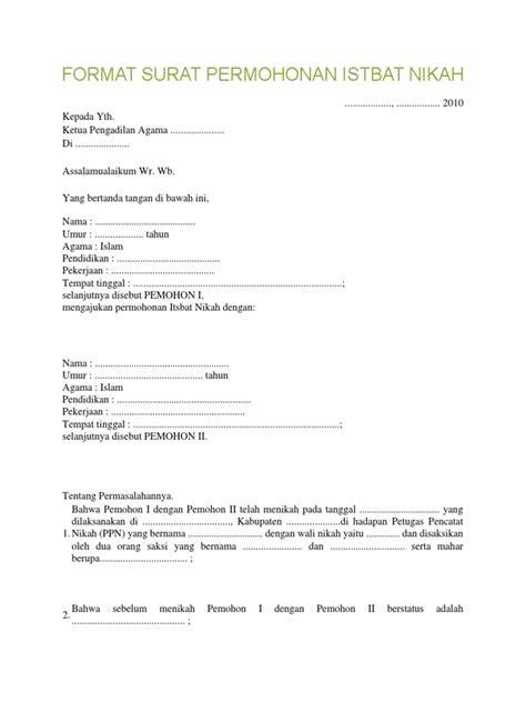 Contoh Surat Permohonan Itsbat Nikah