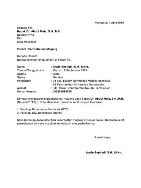 Contoh Surat Permohonan Magang UNPAM