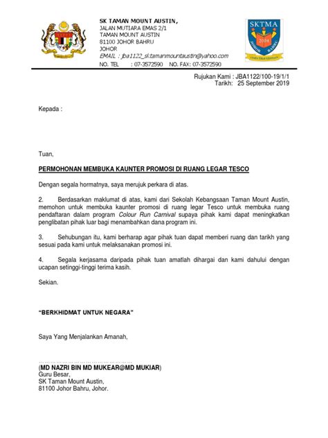 Contoh Surat Permohonan Open Booth