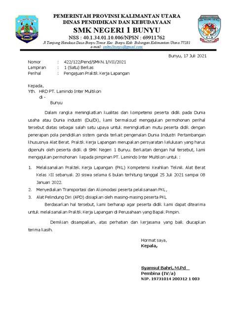 Contoh Surat Permohonan PKL
